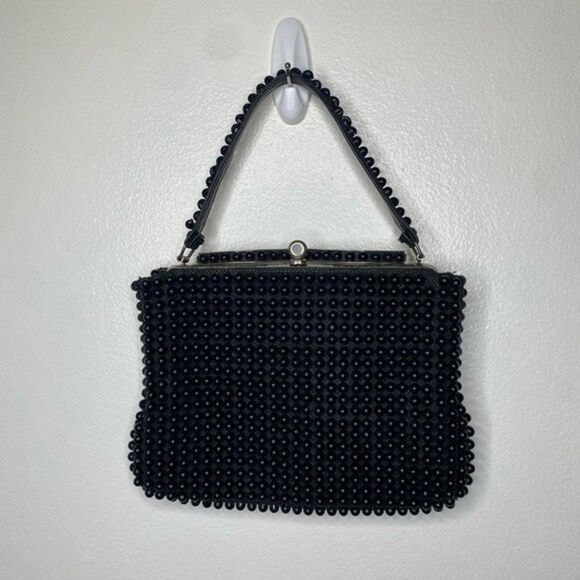 Vintage 50s 60s 70s 1950s 1960s 1970s black beaded purse retro antique - Picture 2 of 8